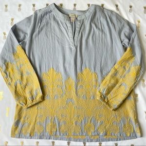 Loft Blue and Yellow Floral Appliqué Long Sleeve